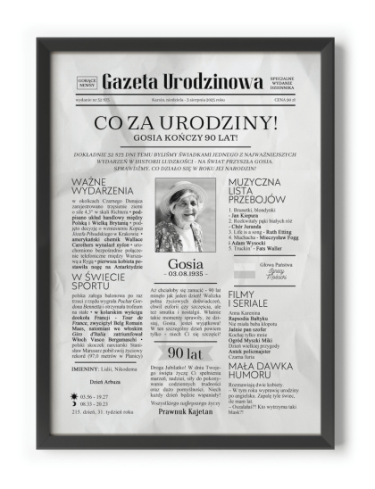 PREZENT na 90 URODZINY dziewięćdziesiątkę - PERSONALIZOWANY PLAKAT