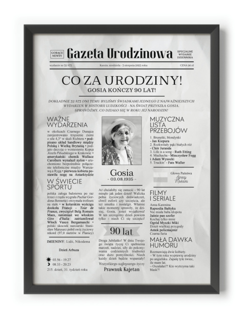 PREZENT na 90 URODZINY dziewięćdziesiątkę - PERSONALIZOWANY PLAKAT