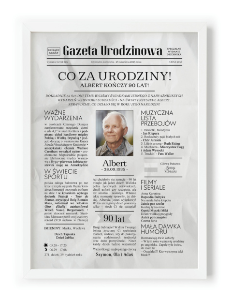 PREZENT na 90 URODZINY dziewięćdziesiątkę - PERSONALIZOWANY PLAKAT
