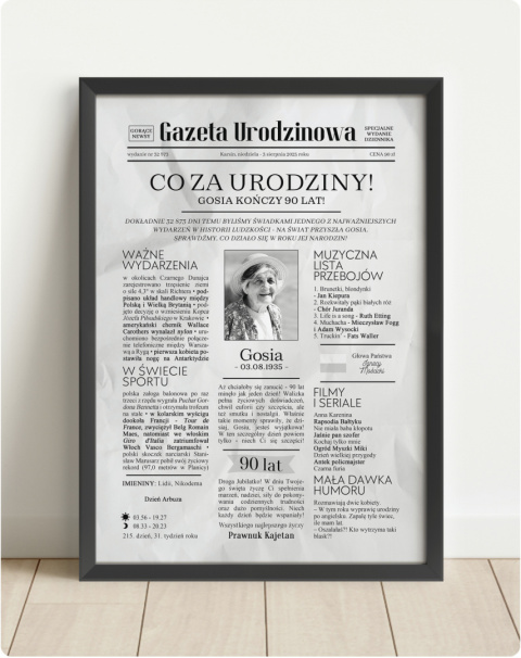 PREZENT na 90 URODZINY dziewięćdziesiątkę - PERSONALIZOWANY PLAKAT