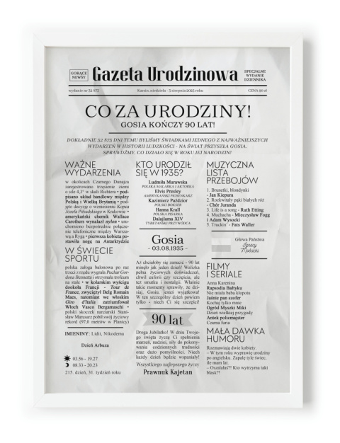 PREZENT na 90 URODZINY dziewięćdziesiątkę - PERSONALIZOWANY PLAKAT