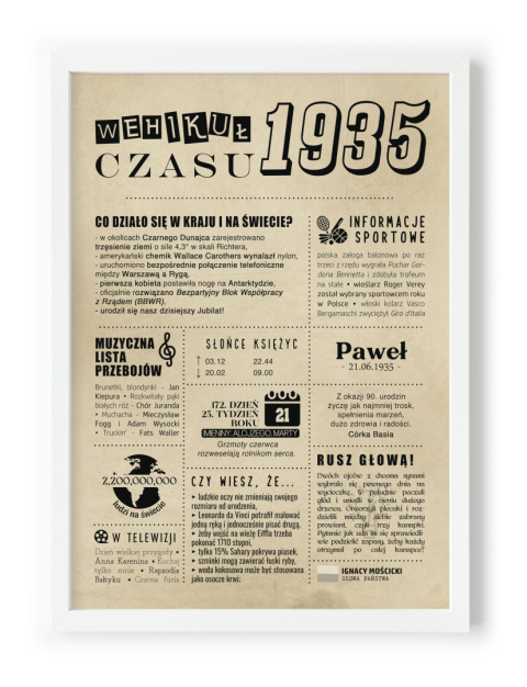 PREZENT na 90 URODZINY dziewięćdziesiątkę - PERSONALIZOWANY PLAKAT