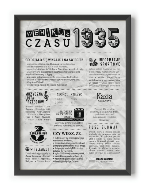 PREZENT na 90 URODZINY dziewięćdziesiątkę - PERSONALIZOWANY PLAKAT