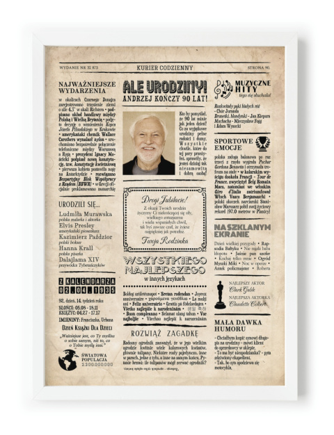 PREZENT na 90 URODZINY dziewięćdziesiątkę - PERSONALIZOWANY PLAKAT