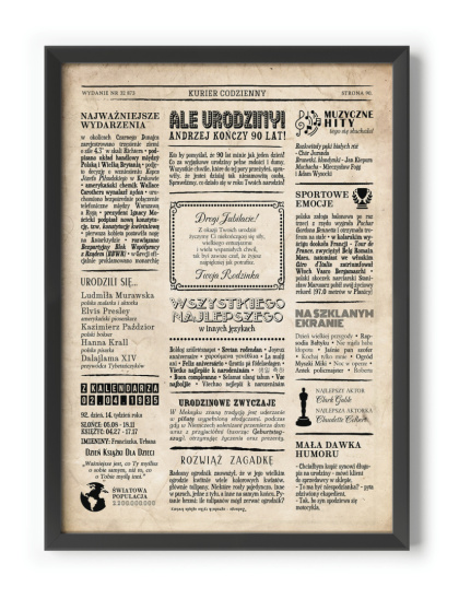 PREZENT na 90 URODZINY dziewięćdziesiątkę - PERSONALIZOWANY PLAKAT