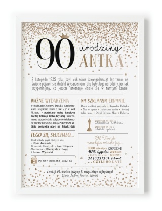 PREZENT na 90 URODZINY dziewięćdziesiątkę - PERSONALIZOWANY PLAKAT