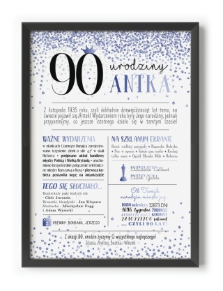 PREZENT na 90 URODZINY dziewięćdziesiątkę - PERSONALIZOWANY PLAKAT