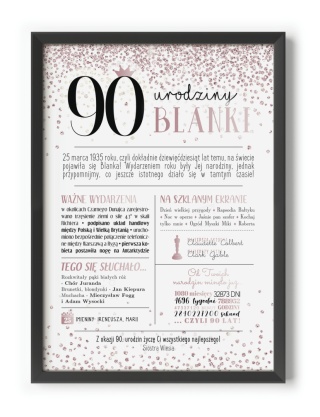 PREZENT na 90 URODZINY dziewięćdziesiątkę - PERSONALIZOWANY PLAKAT