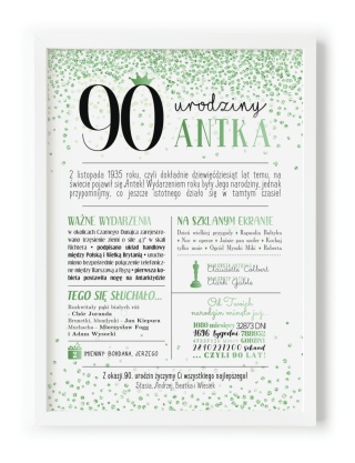 PREZENT na 90 URODZINY dziewięćdziesiątkę - PERSONALIZOWANY PLAKAT