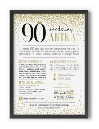 PREZENT na 90 URODZINY dziewięćdziesiątkę - PERSONALIZOWANY PLAKAT