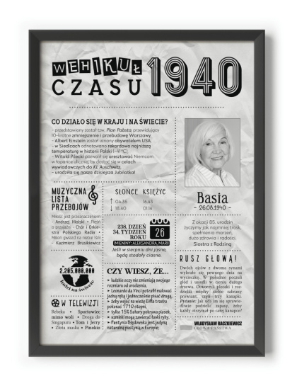 PREZENT na 85 URODZINY oryginalny - PERSONALIZOWANY PLAKAT