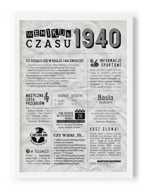 PREZENT na 85 URODZINY oryginalny - PERSONALIZOWANY PLAKAT