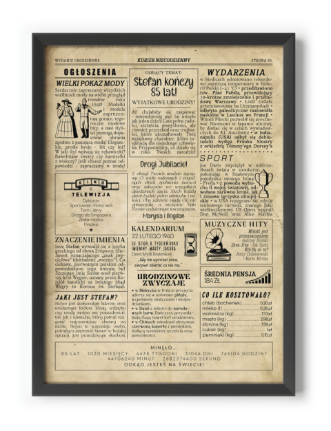 PREZENT na 85 URODZINY oryginalny - PERSONALIZOWANY PLAKAT