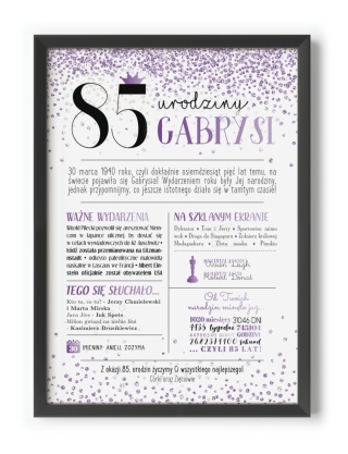 PREZENT na 85 URODZINY oryginalny - PERSONALIZOWANY PLAKAT