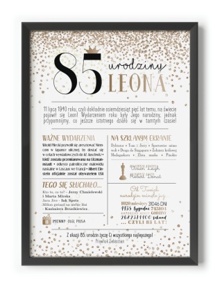 PREZENT na 85 URODZINY oryginalny - PERSONALIZOWANY PLAKAT