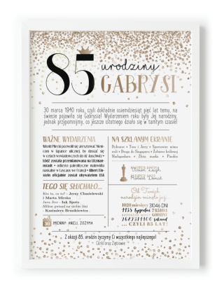 PREZENT na 85 URODZINY oryginalny - PERSONALIZOWANY PLAKAT