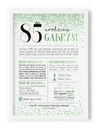 PREZENT na 85 URODZINY oryginalny - PERSONALIZOWANY PLAKAT