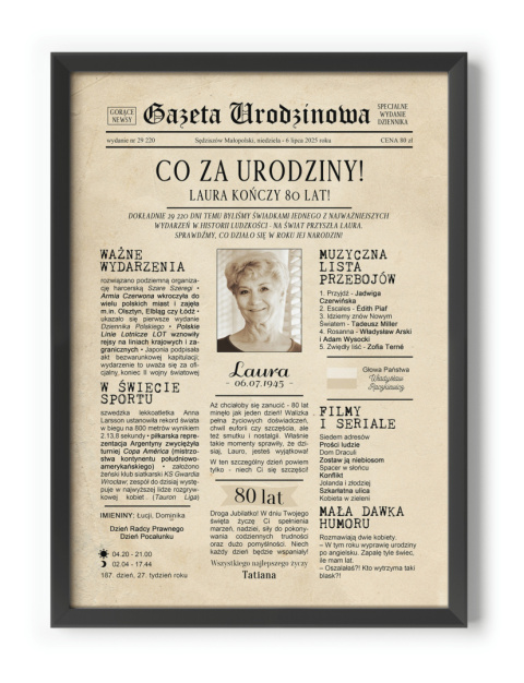 PREZENT na 80 URODZINY na osiemdziesiątkę PERSONALIZOWANY PLAKAT