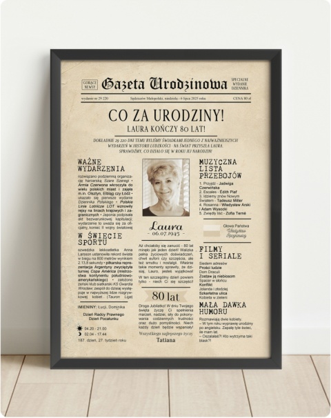 PREZENT na 80 URODZINY na osiemdziesiątkę PERSONALIZOWANY PLAKAT
