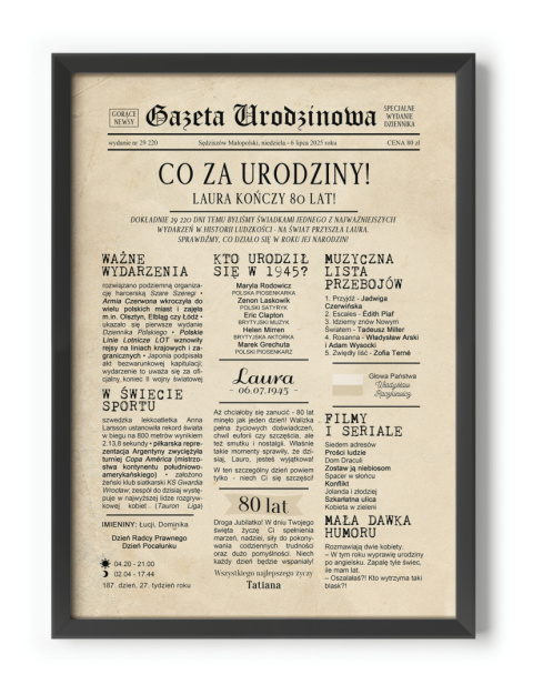 PREZENT na 80 URODZINY na osiemdziesiątkę PERSONALIZOWANY PLAKAT