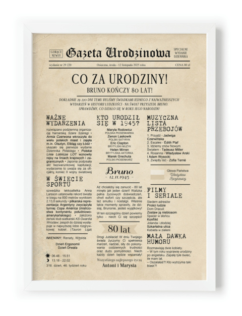 PREZENT na 80 URODZINY na osiemdziesiątkę PERSONALIZOWANY PLAKAT