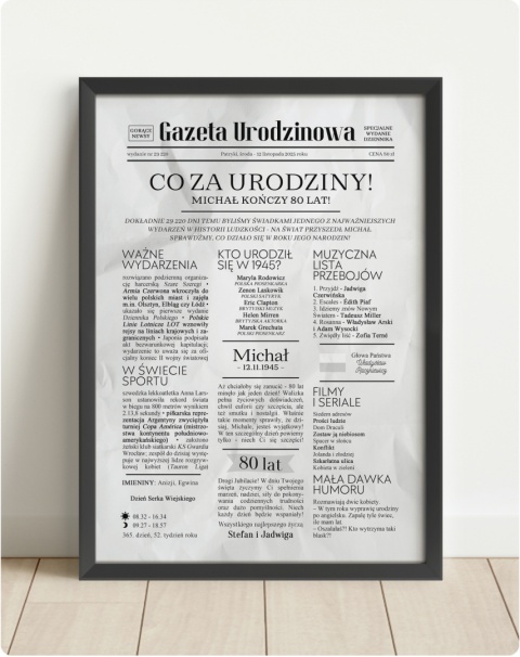 PREZENT na 80 URODZINY na osiemdziesiątkę PERSONALIZOWANY PLAKAT