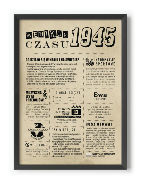 PREZENT na 80 URODZINY na osiemdziesiątkę PERSONALIZOWANY PLAKAT