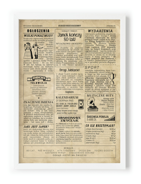 PREZENT na 80 URODZINY na osiemdziesiątkę PERSONALIZOWANY PLAKAT