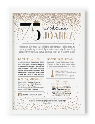 PREZENT na 75 URODZINY oryginalny PERSONALIZOWANY PLAKAT