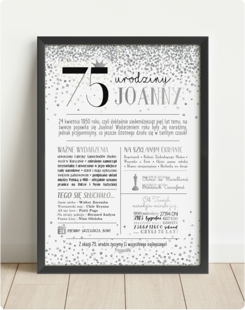 PREZENT na 75 URODZINY oryginalny PERSONALIZOWANY PLAKAT