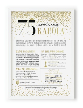 PREZENT na 75 URODZINY oryginalny PERSONALIZOWANY PLAKAT