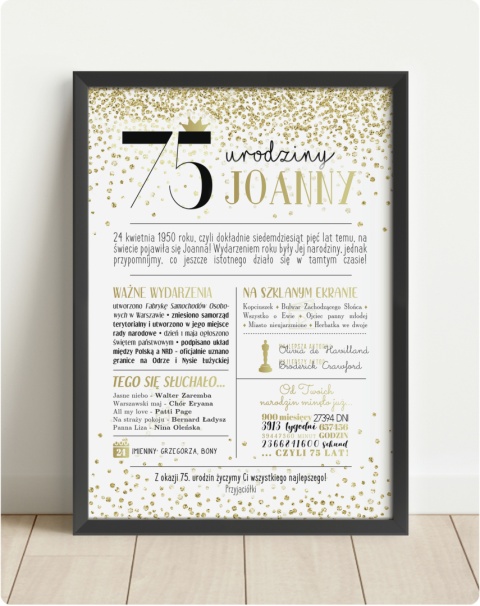 PREZENT na 75 URODZINY oryginalny PERSONALIZOWANY PLAKAT