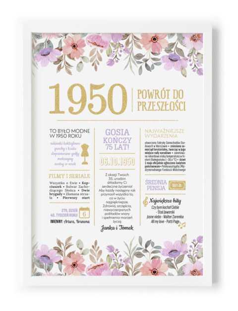 PREZENT na 75 URODZINY oryginalny PERSONALIZOWANY PLAKAT