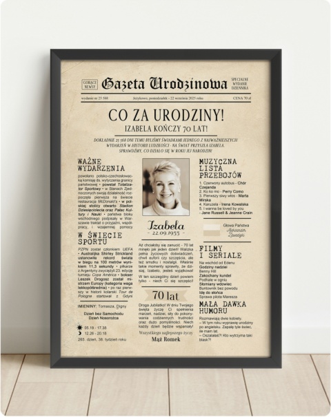 PREZENT na 70 URODZINY na siedemdziesiątkę PERSONALIZOWANY PLAKAT