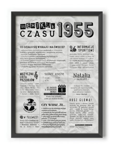 PREZENT na 70 URODZINY na siedemdziesiątkę PERSONALIZOWANY PLAKAT