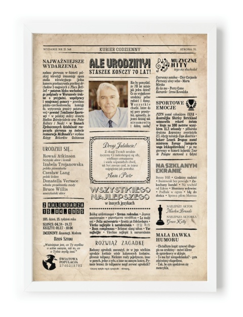 PREZENT na 70 URODZINY na siedemdziesiątkę PERSONALIZOWANY PLAKAT