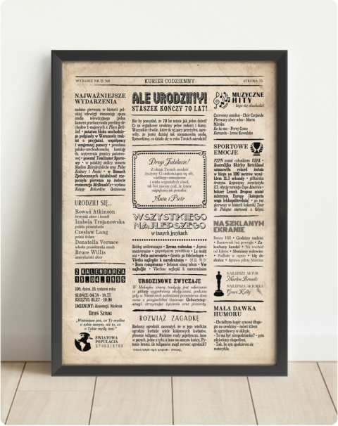 PREZENT na 70 URODZINY na siedemdziesiątkę PERSONALIZOWANY PLAKAT