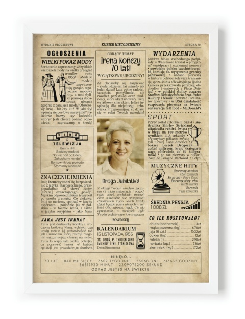 PREZENT na 70 URODZINY na siedemdziesiątkę PERSONALIZOWANY PLAKAT