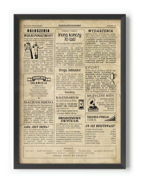 PREZENT na 70 URODZINY na siedemdziesiątkę PERSONALIZOWANY PLAKAT