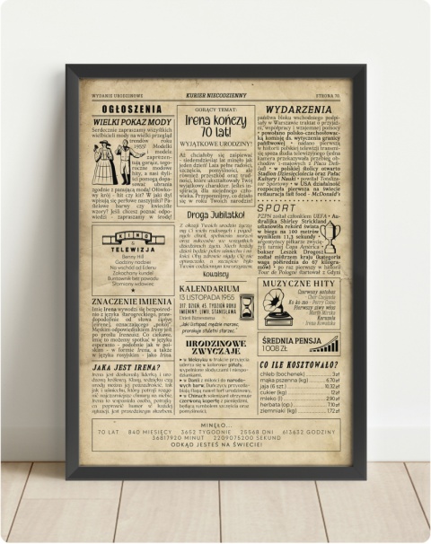 PREZENT na 70 URODZINY na siedemdziesiątkę PERSONALIZOWANY PLAKAT