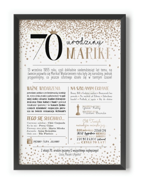 PREZENT na 70 URODZINY na siedemdziesiątkę PERSONALIZOWANY PLAKAT