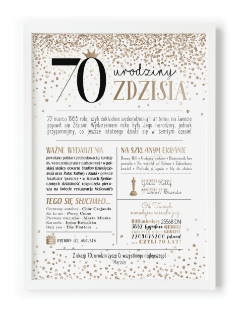 PREZENT na 70 URODZINY na siedemdziesiątkę PERSONALIZOWANY PLAKAT