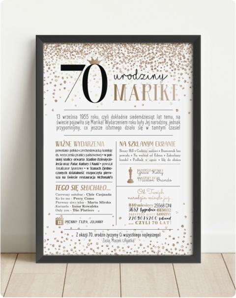 PREZENT na 70 URODZINY na siedemdziesiątkę PERSONALIZOWANY PLAKAT