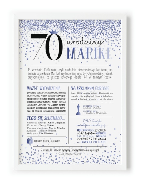 PREZENT na 70 URODZINY na siedemdziesiątkę PERSONALIZOWANY PLAKAT