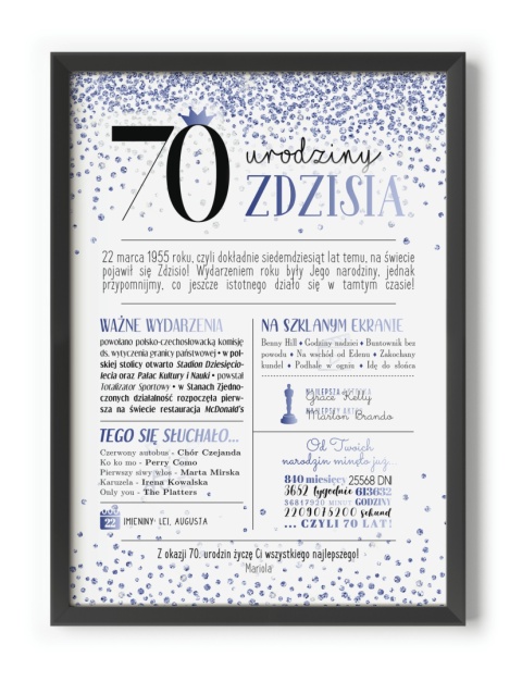 PREZENT na 70 URODZINY na siedemdziesiątkę PERSONALIZOWANY PLAKAT