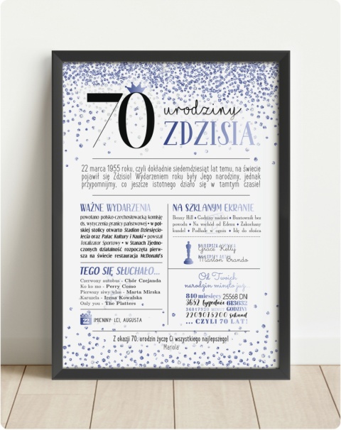 PREZENT na 70 URODZINY na siedemdziesiątkę PERSONALIZOWANY PLAKAT