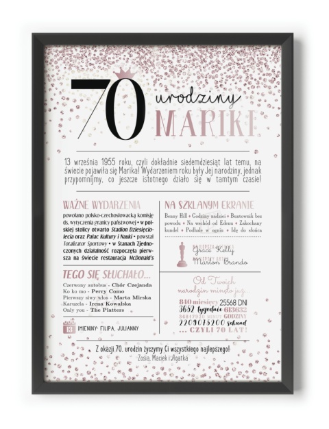 PREZENT na 70 URODZINY na siedemdziesiątkę PERSONALIZOWANY PLAKAT
