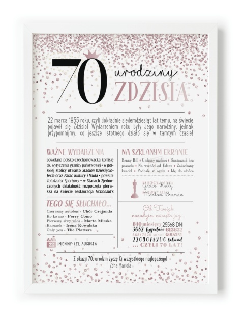 PREZENT na 70 URODZINY na siedemdziesiątkę PERSONALIZOWANY PLAKAT