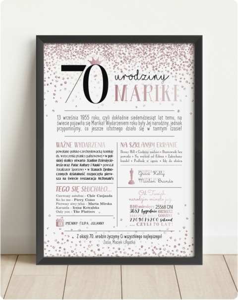 PREZENT na 70 URODZINY na siedemdziesiątkę PERSONALIZOWANY PLAKAT