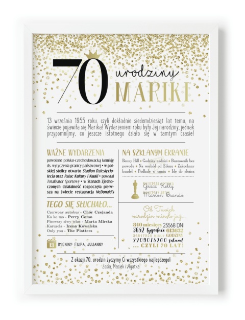 PREZENT na 70 URODZINY na siedemdziesiątkę PERSONALIZOWANY PLAKAT